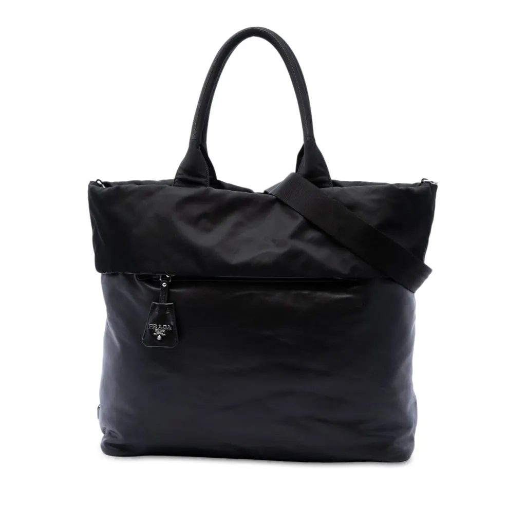 Prada Tessuto and Nappa Reversible Satchel Black Leather Very good - Front View