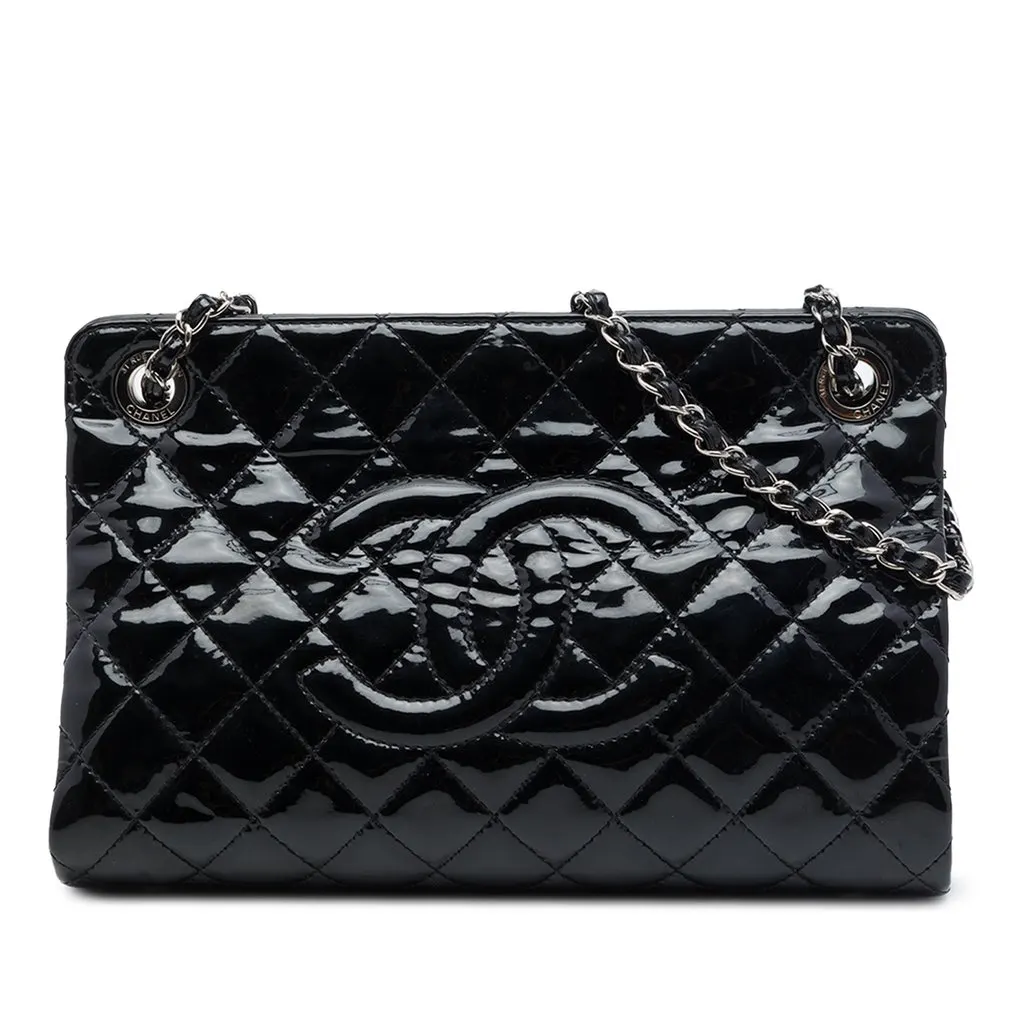 Chanel CC Patent Timeless Shopping Tote Black Leather Very good - Front View