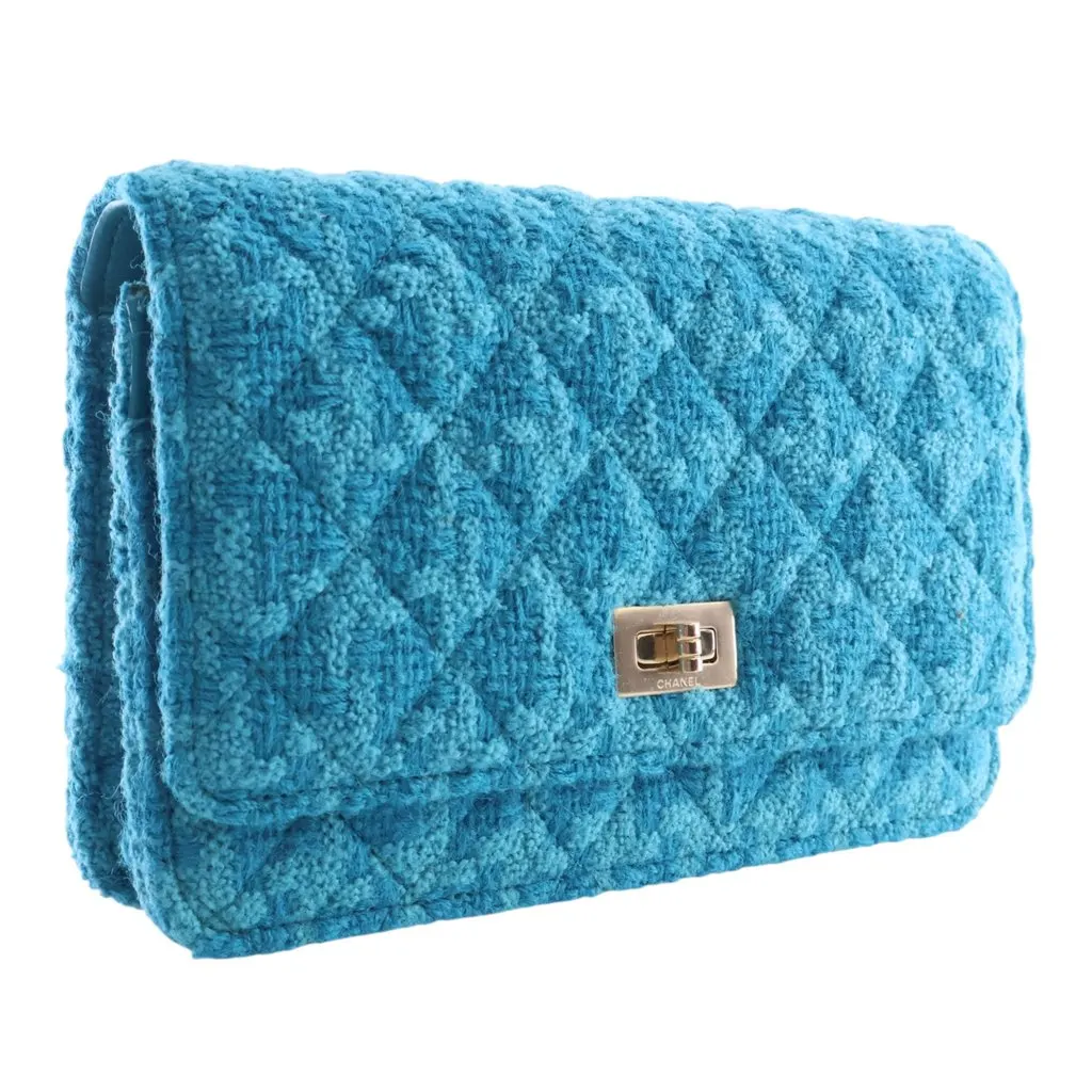 Chanel Quilted Tweed Reissue 2.55 Wallet On Chain Blue Never worn - Back View