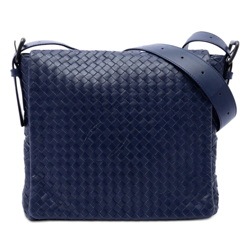Bottega Veneta Nappa Intrecciato Flap Crossbody Blue Leather Very good - Front View