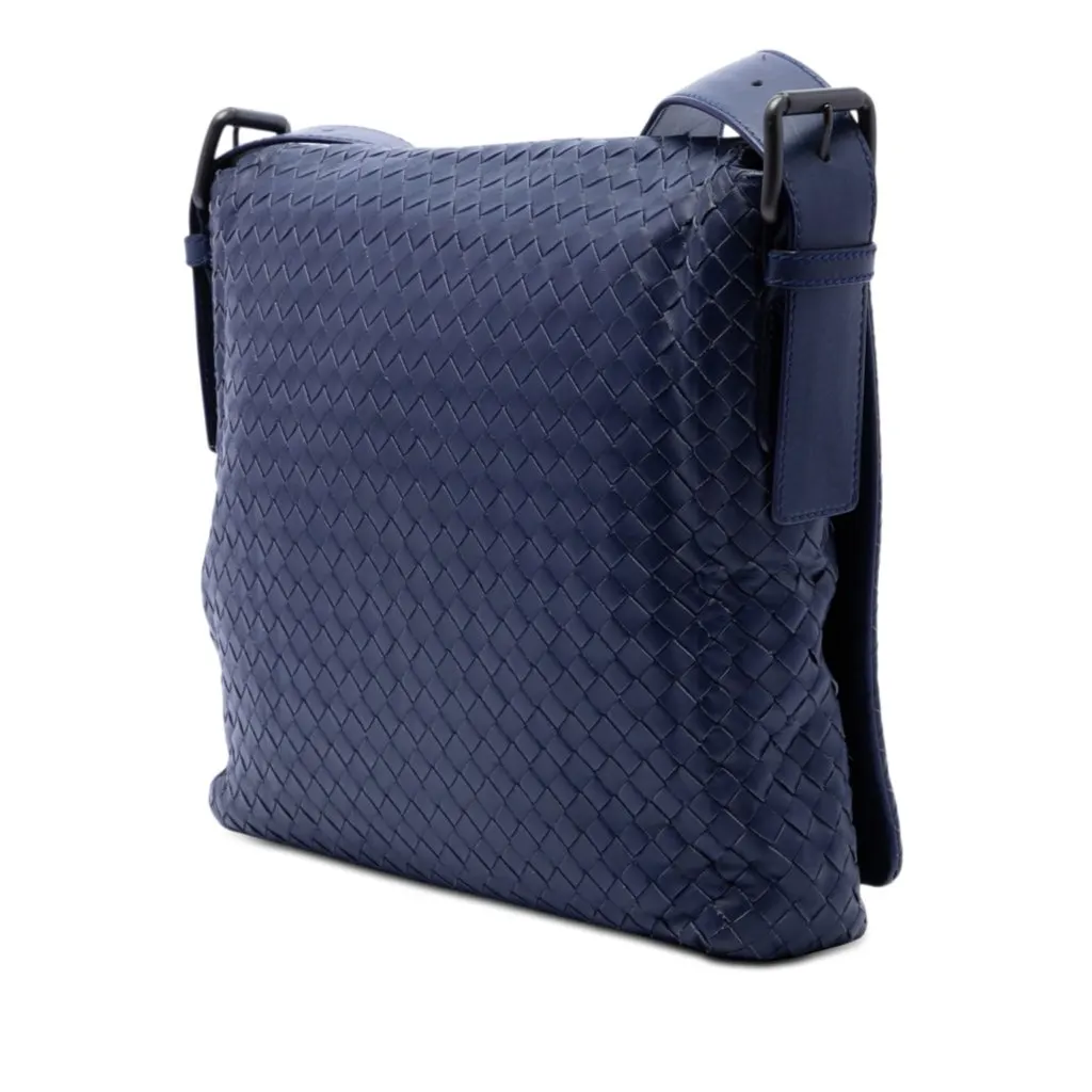 Bottega Veneta Nappa Intrecciato Flap Crossbody Blue Leather Very good - Back View