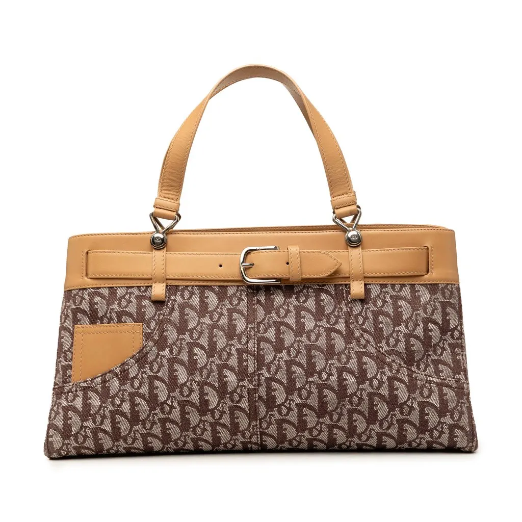 Dior Diorissimo Trotter Canvas Jeans Pocket Tote Brown Good - Front View