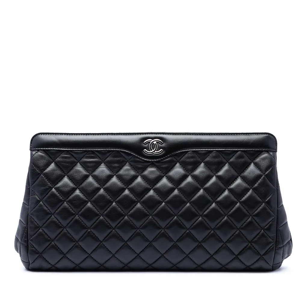 Chanel CC Quilted Lambskin Frame Clutch Black Leather Very good - Front View