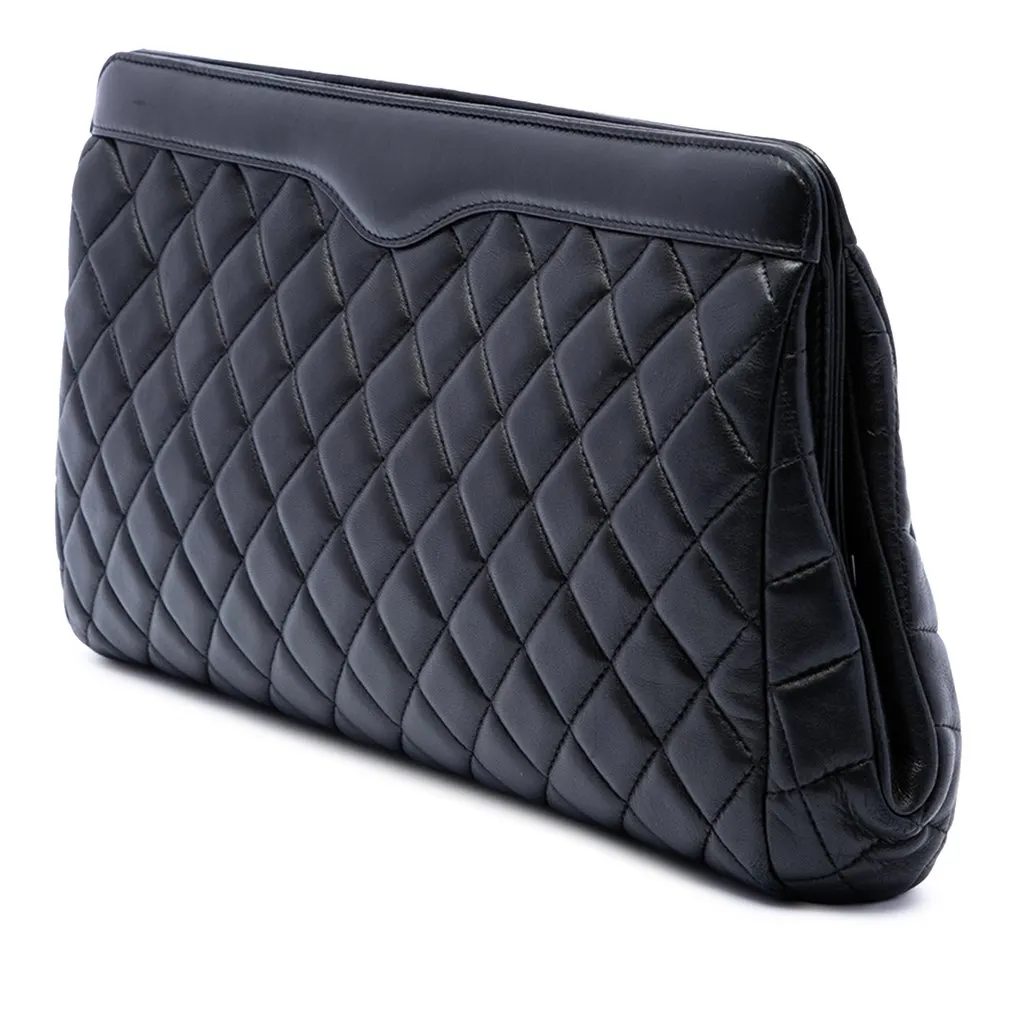 Chanel CC Quilted Lambskin Frame Clutch Black Leather Very good - Back View