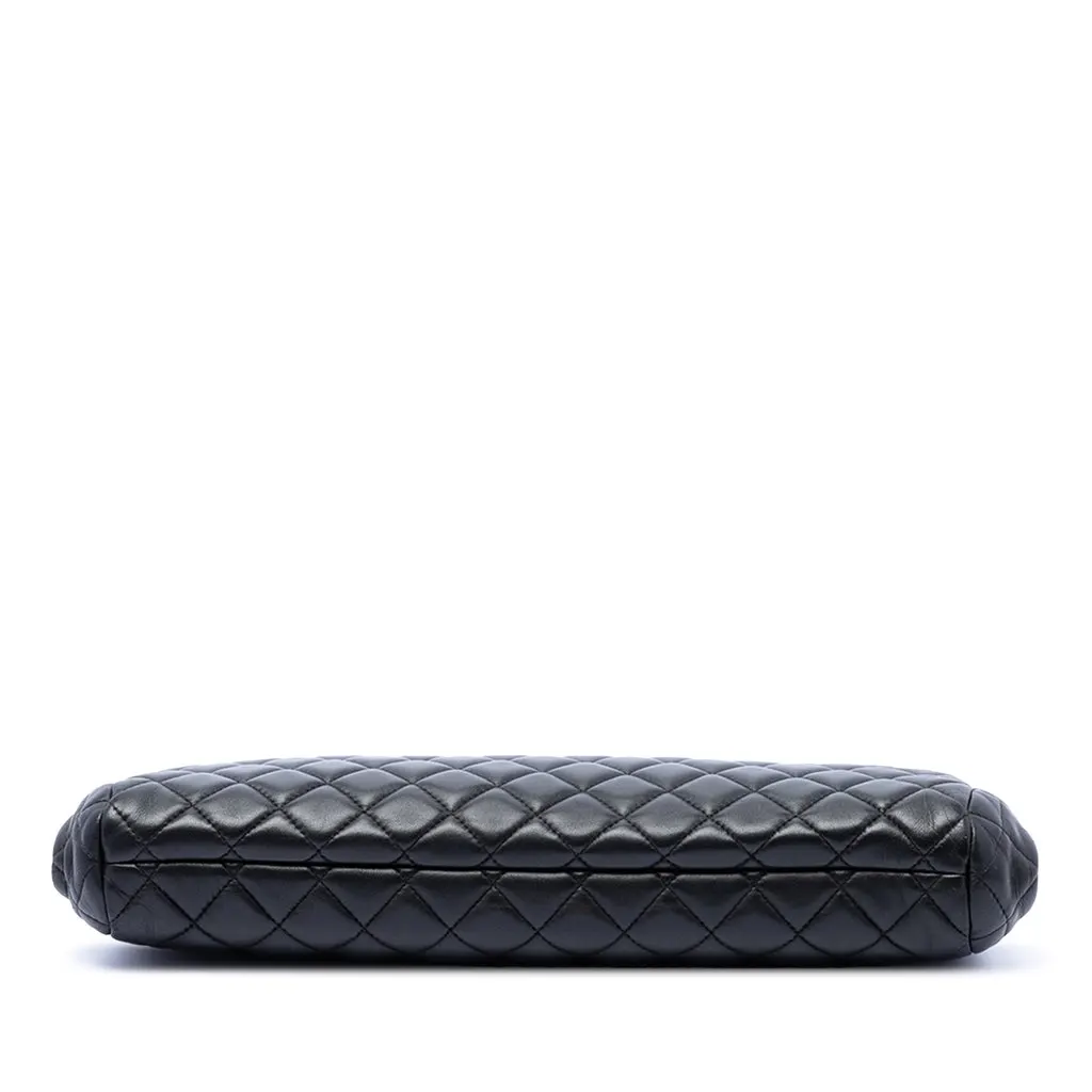 Chanel CC Quilted Lambskin Frame Clutch Black Leather Very good - Inside View