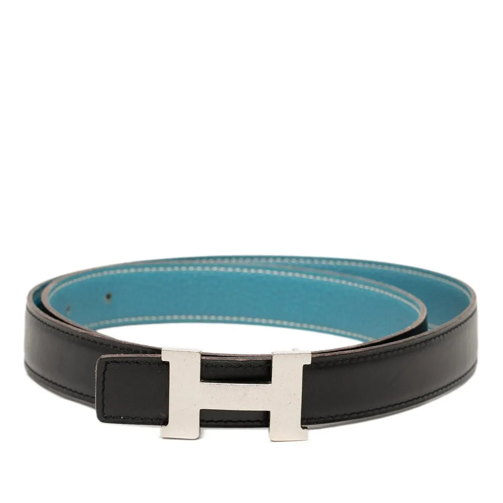 Hermès Box Calf and Togo Constance H Reversible Belt Black Leather Very good - Front View