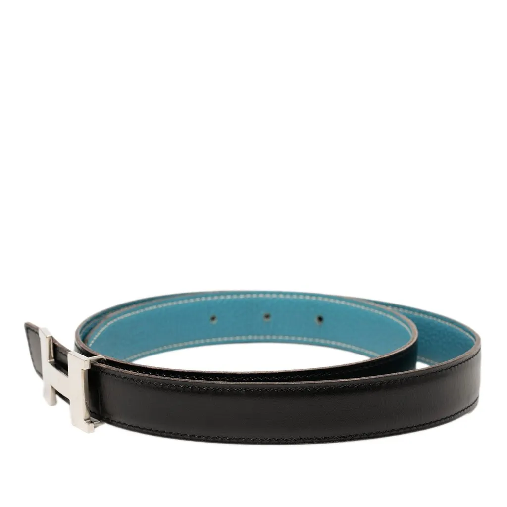 Hermès Box Calf and Togo Constance H Reversible Belt Black Leather Very good - Back View