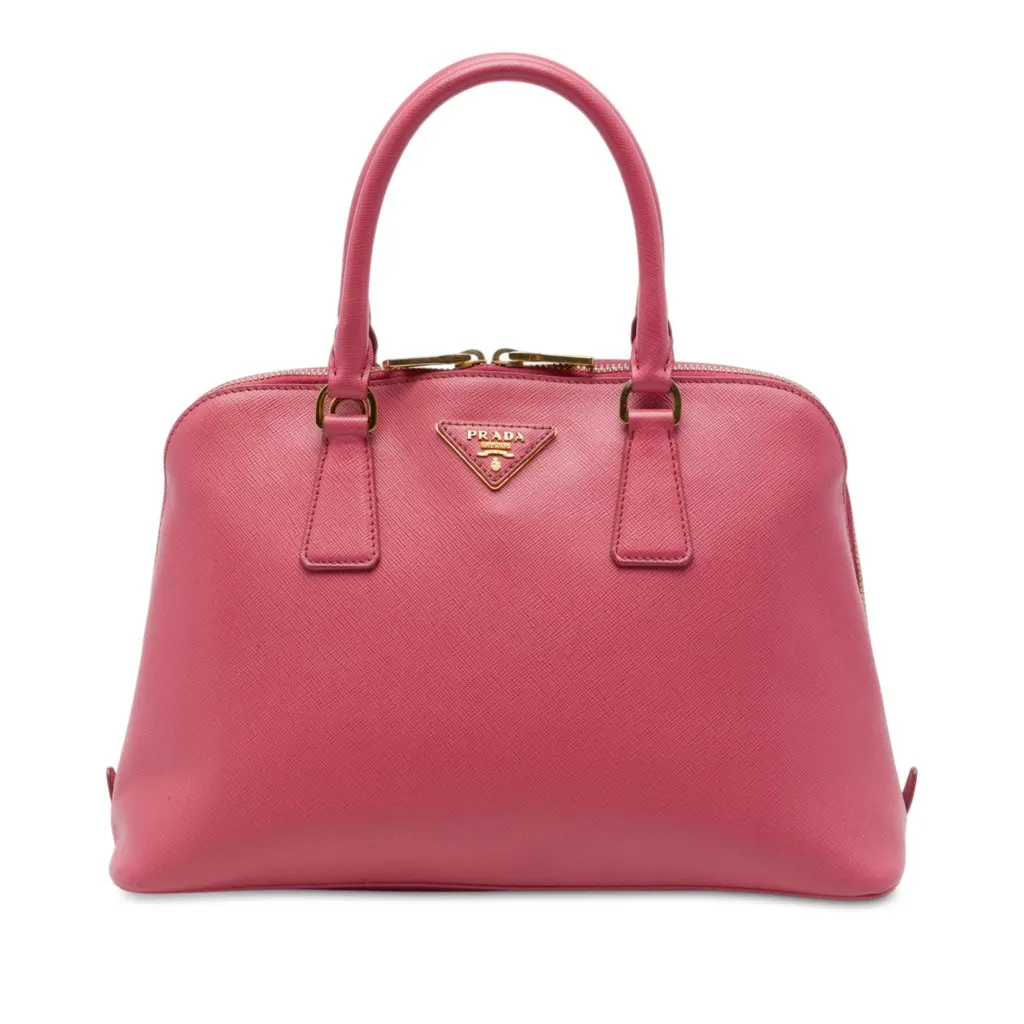 Prada Medium Saffiano Lux Promenade Satchel Pink Leather Good - Front View