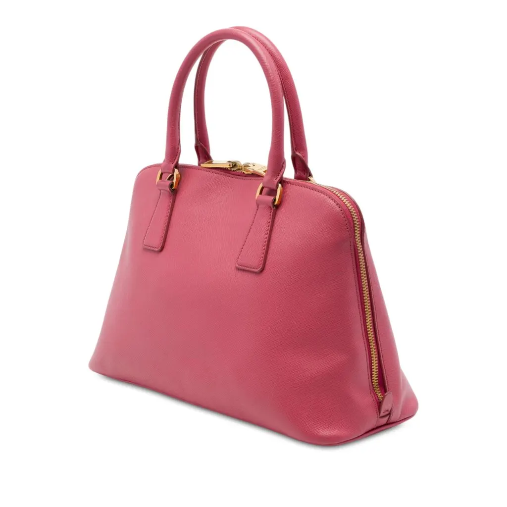 Prada Medium Saffiano Lux Promenade Satchel Pink Leather Good - Back View