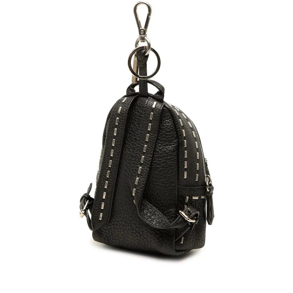 Fendi Studded Selleria Backpack Key Chain and Bag Charm Black Leather Good - Back View