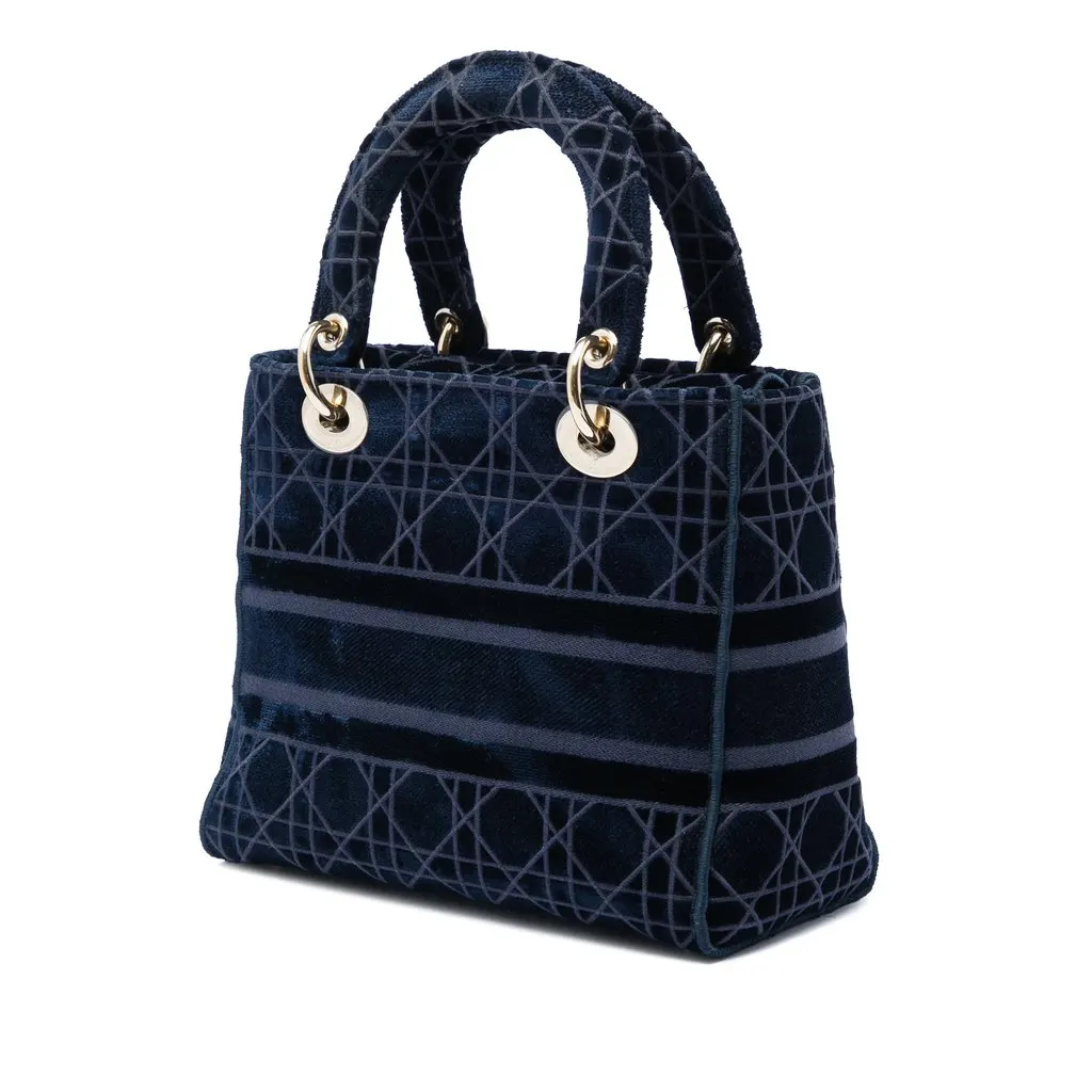 Dior Medium Velvet Cannage Lady D Lite Blue Velvet Good - Back View