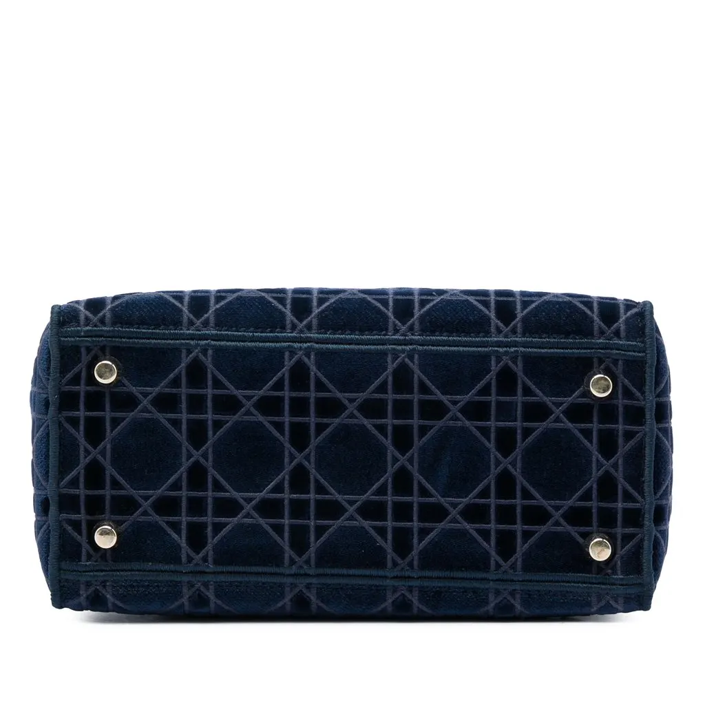 Dior Medium Velvet Cannage Lady D Lite Blue Velvet Good - Inside View