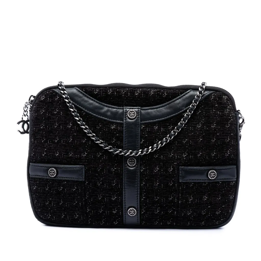 Chanel Limited Edition Tweed Girl Jacket Clutch on Chain Black Very good - Front View