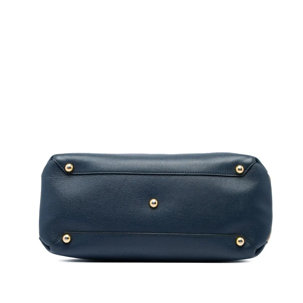 Burberry Medium Leather and House Check Banner Satchel Blue Leather Good - Inside View