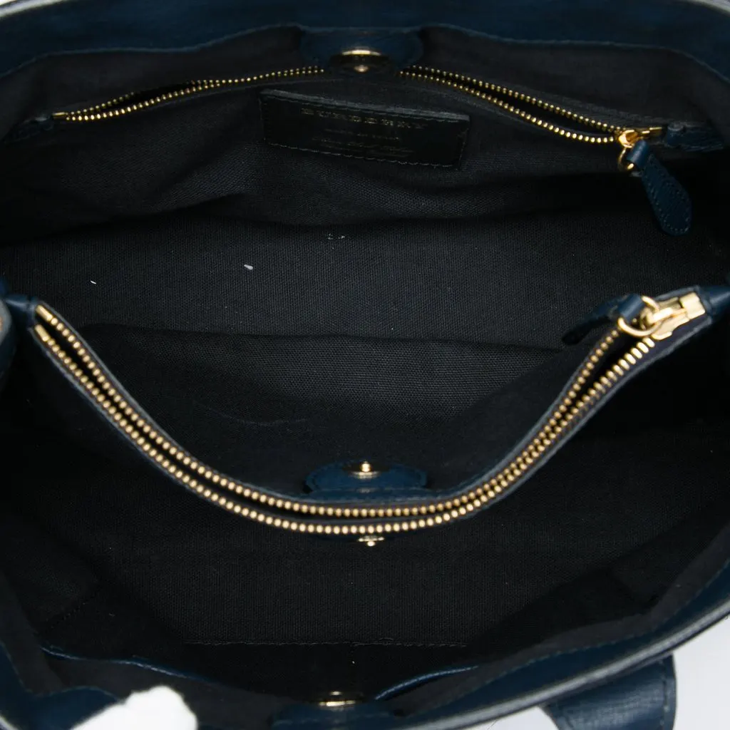 Burberry Medium Leather and House Check Banner Satchel Blue Leather Good - Model View