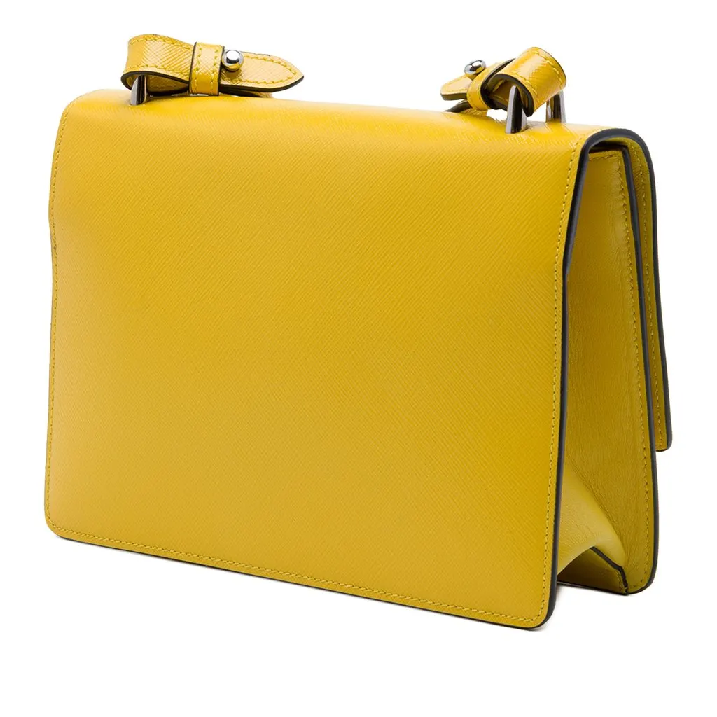 Prada Saffiano Lux Sound Lock Crossbody Yellow Leather Very good - Back View