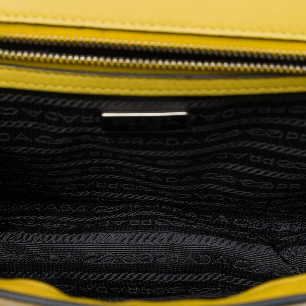 Prada Saffiano Lux Sound Lock Crossbody Yellow Leather Very good - Model View