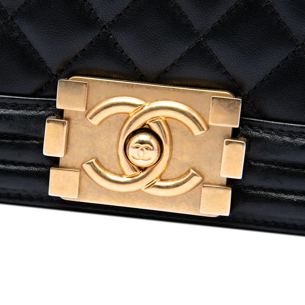 Chanel Old Medium Quilted Lambskin Boy Flap Black Leather Very good - Box View
