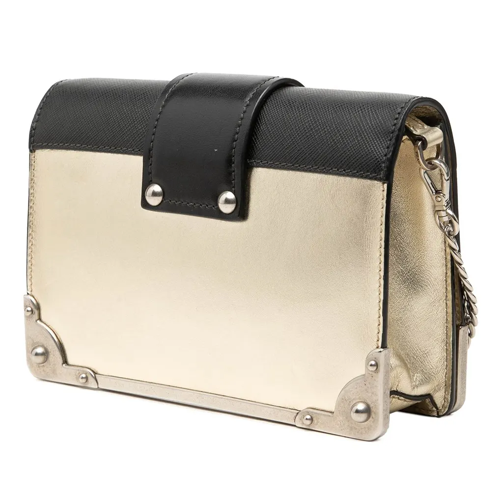 Prada Saffiano Trimmed Metallic Vitello Cahier Bag Gold Leather Good - Back View