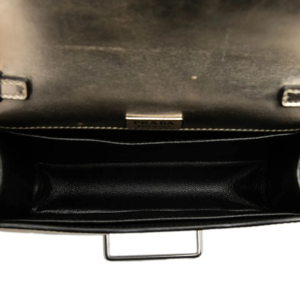 Prada Saffiano Trimmed Metallic Vitello Cahier Bag Gold Leather Good - Model View