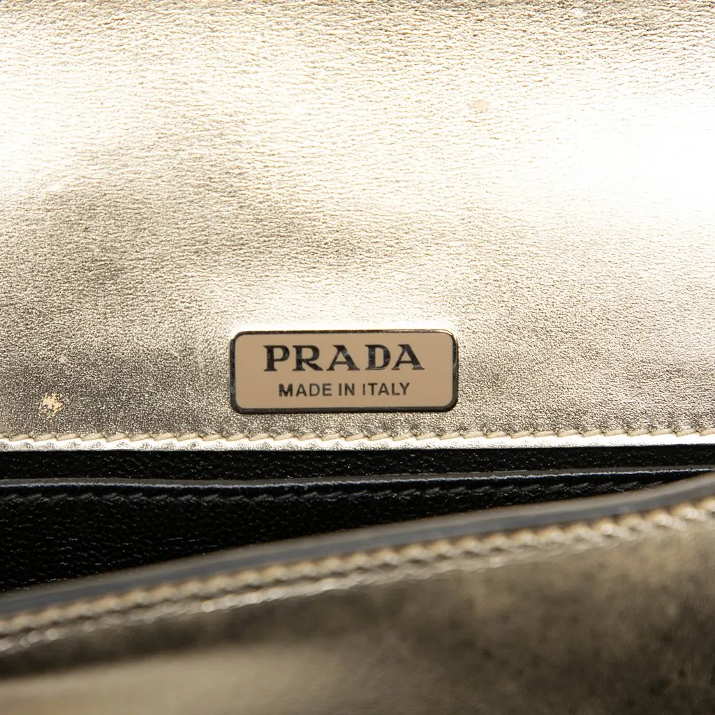Prada Saffiano Trimmed Metallic Vitello Cahier Bag Gold Leather Good - Box View