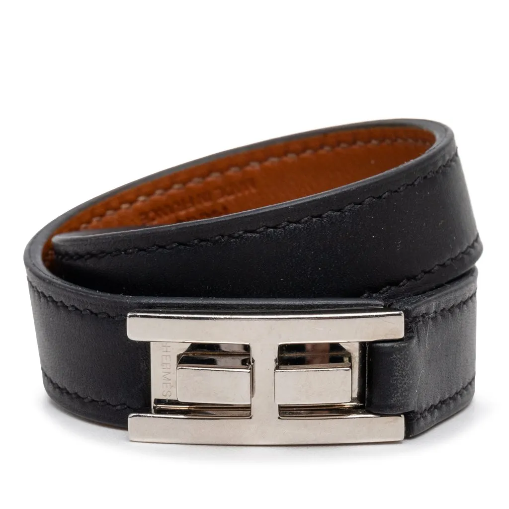 Hermès Leather Drag Double Tour Wrap Bracelet T1 Black Leather Very good - Front View