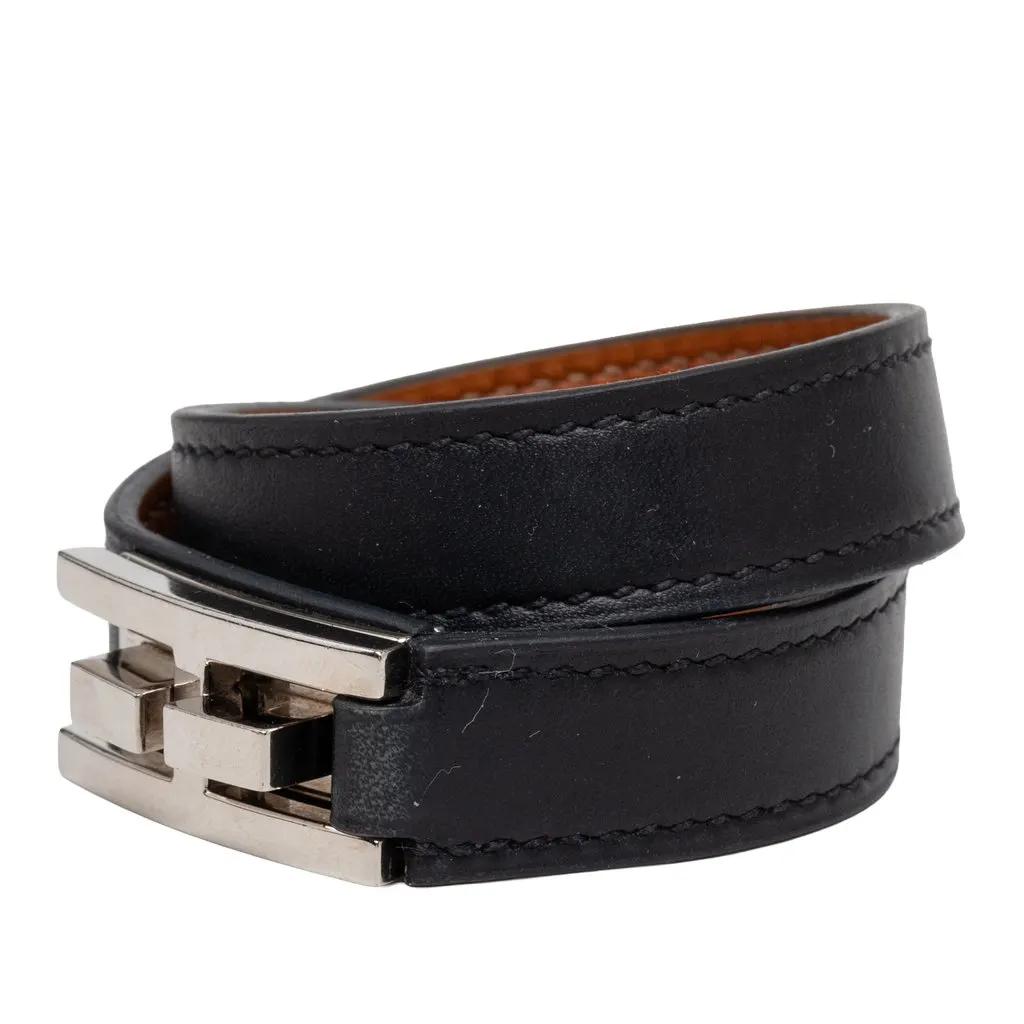 Hermès Leather Drag Double Tour Wrap Bracelet T1 Black Leather Very good - Back View