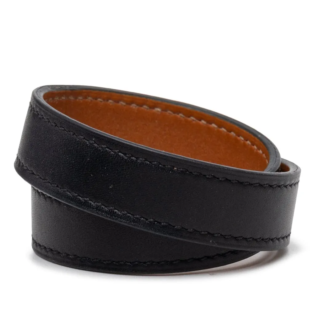 Hermès Leather Drag Double Tour Wrap Bracelet T1 Black Leather Very good - Inside View