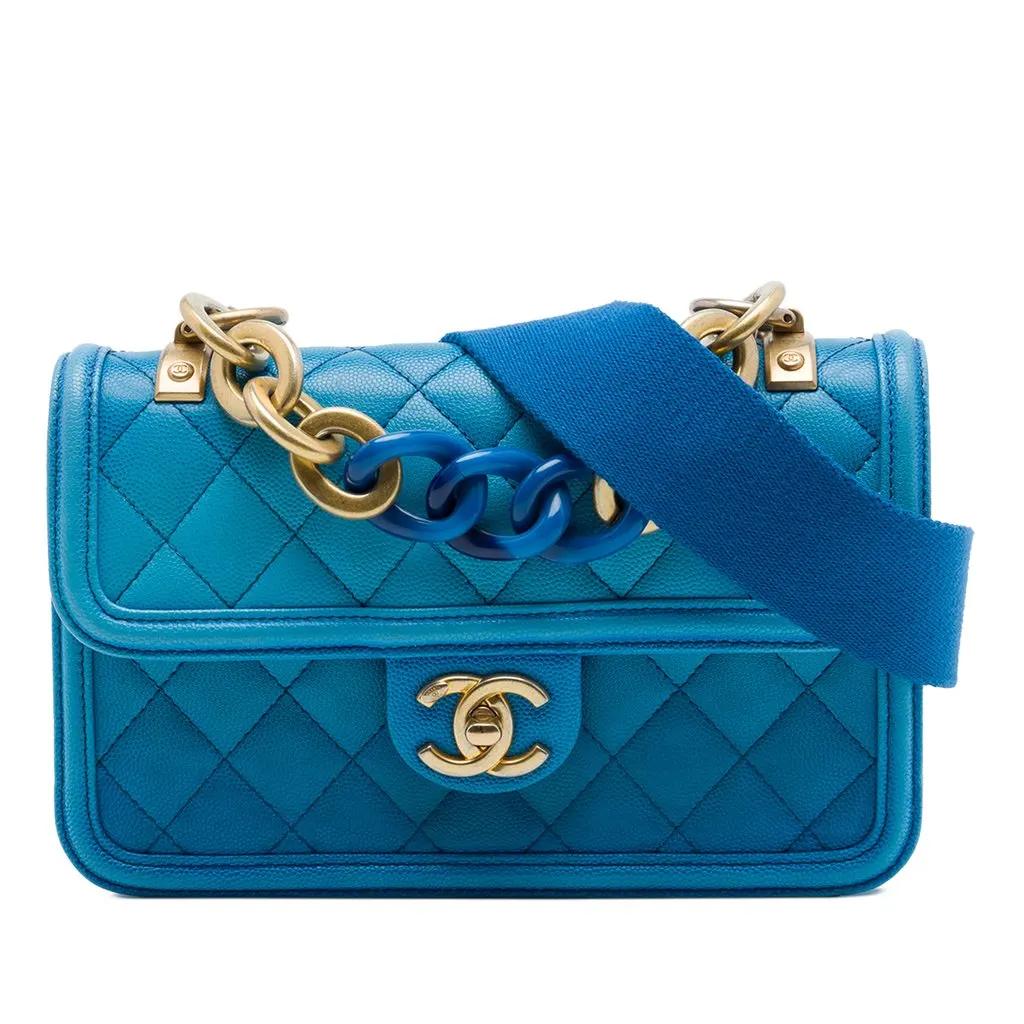 Chanel Small Quilted Caviar Sunset On The Sea Flap Blue Leather Very good - Front View