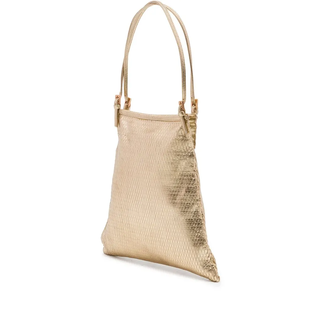 Prada Metallic Calfskin Woven Slit Patterned Handbag Gold Leather Good - Back View