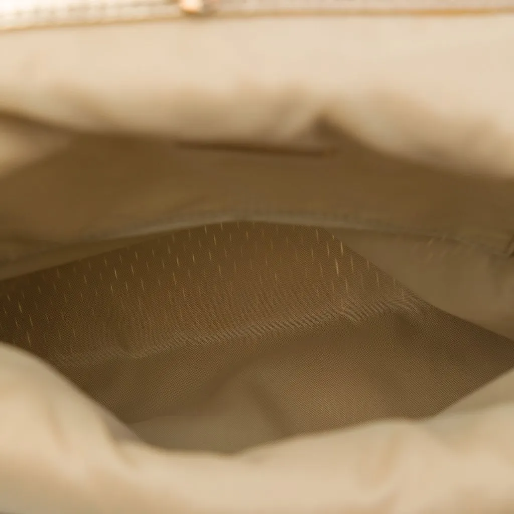 Prada Metallic Calfskin Woven Slit Patterned Handbag Gold Leather Good - Model View