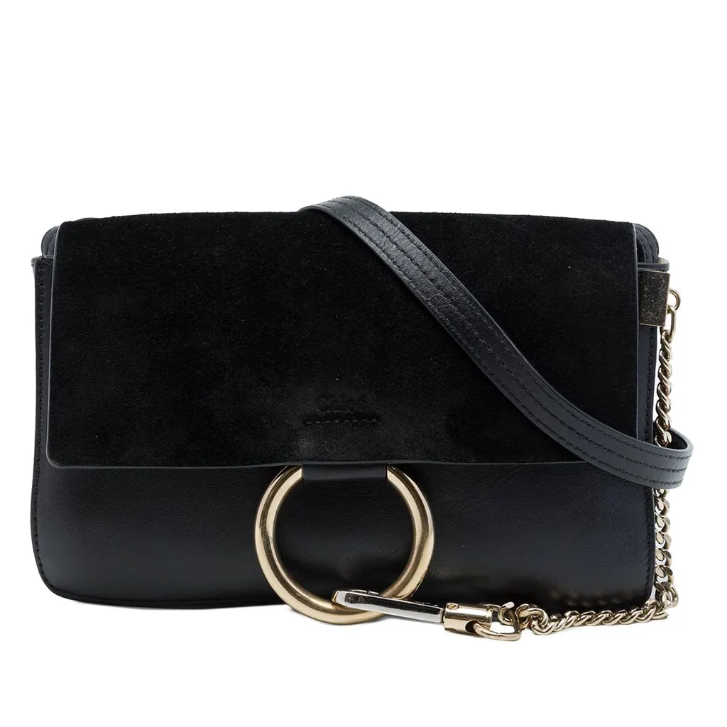 Chloé Small Suede and Calfskin Faye Crossbody Black Suede Good - Front View