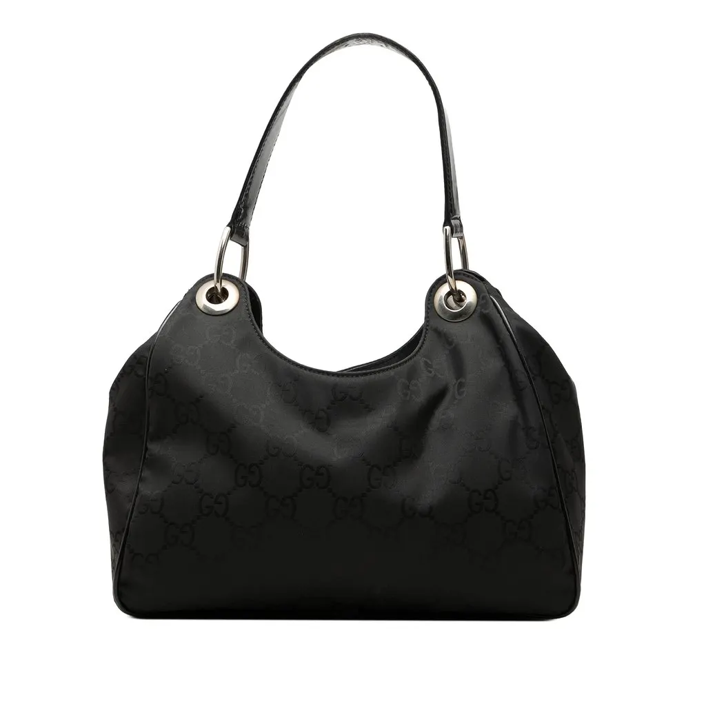 Gucci GG Nylon Shoulder Bag Black Polyamide Very good - Front View