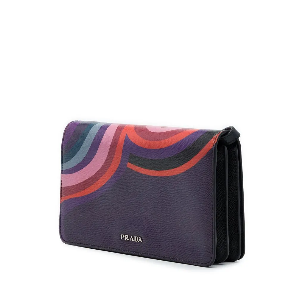 Prada Saffiano Lipstick Print Wallet on Strap MultiColor Leather Very good - Back View