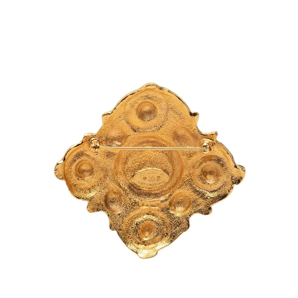 Chanel Gold Plated Rhombus Faux Pearl Brooch Gold Metal Very good - Back View