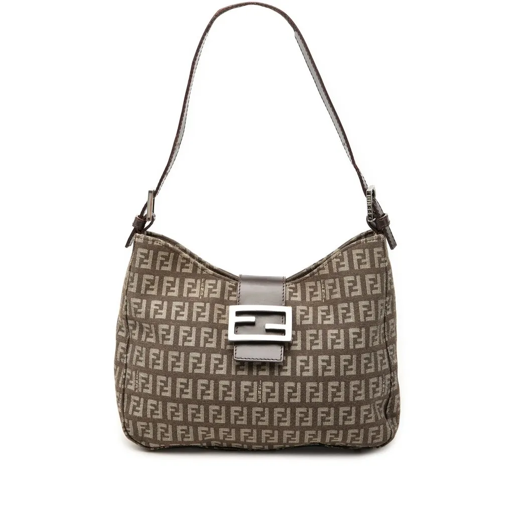 Fendi Zucchino Canvas Shoulder Bag Brown Very good - Front View
