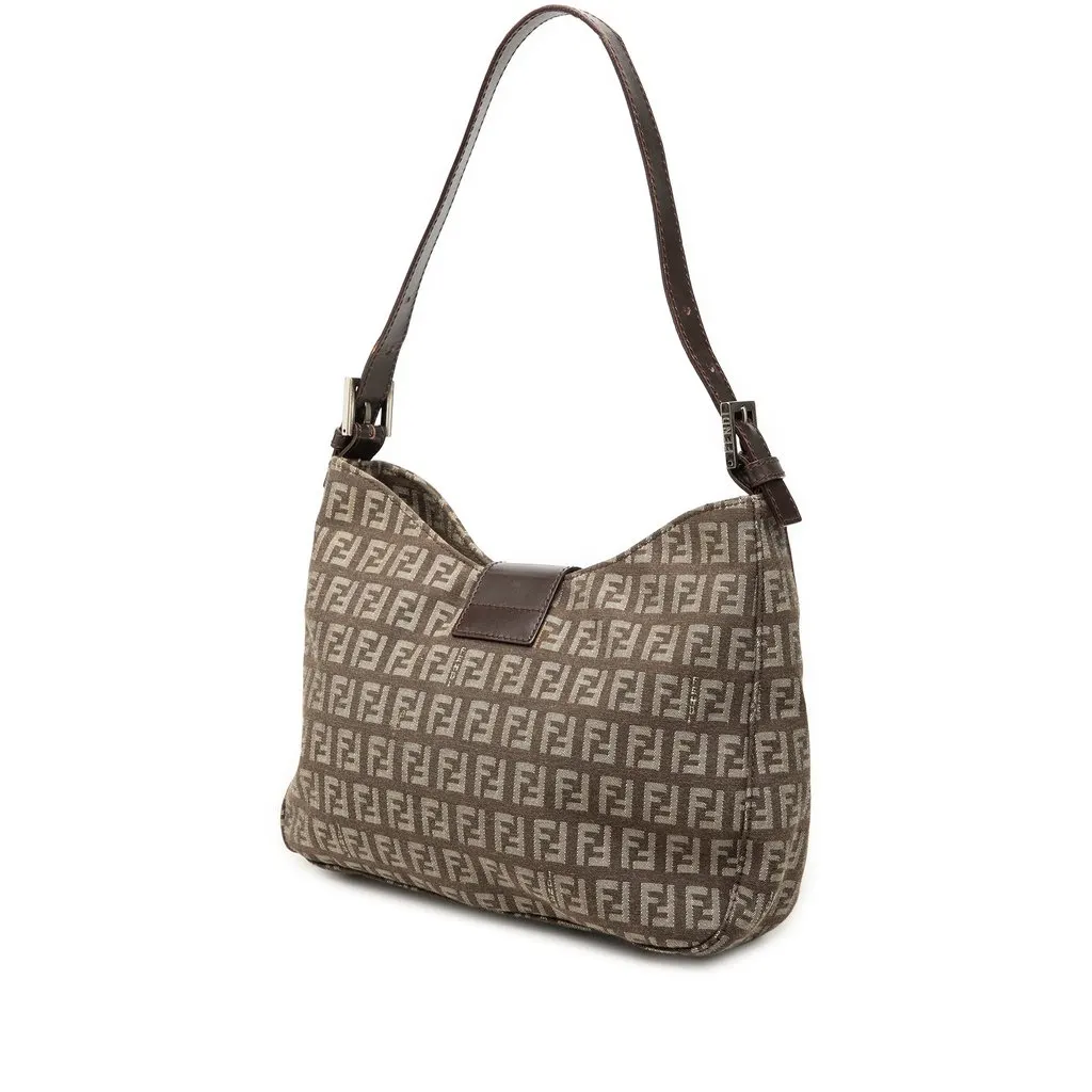 Fendi Zucchino Canvas Shoulder Bag Brown Very good - Back View