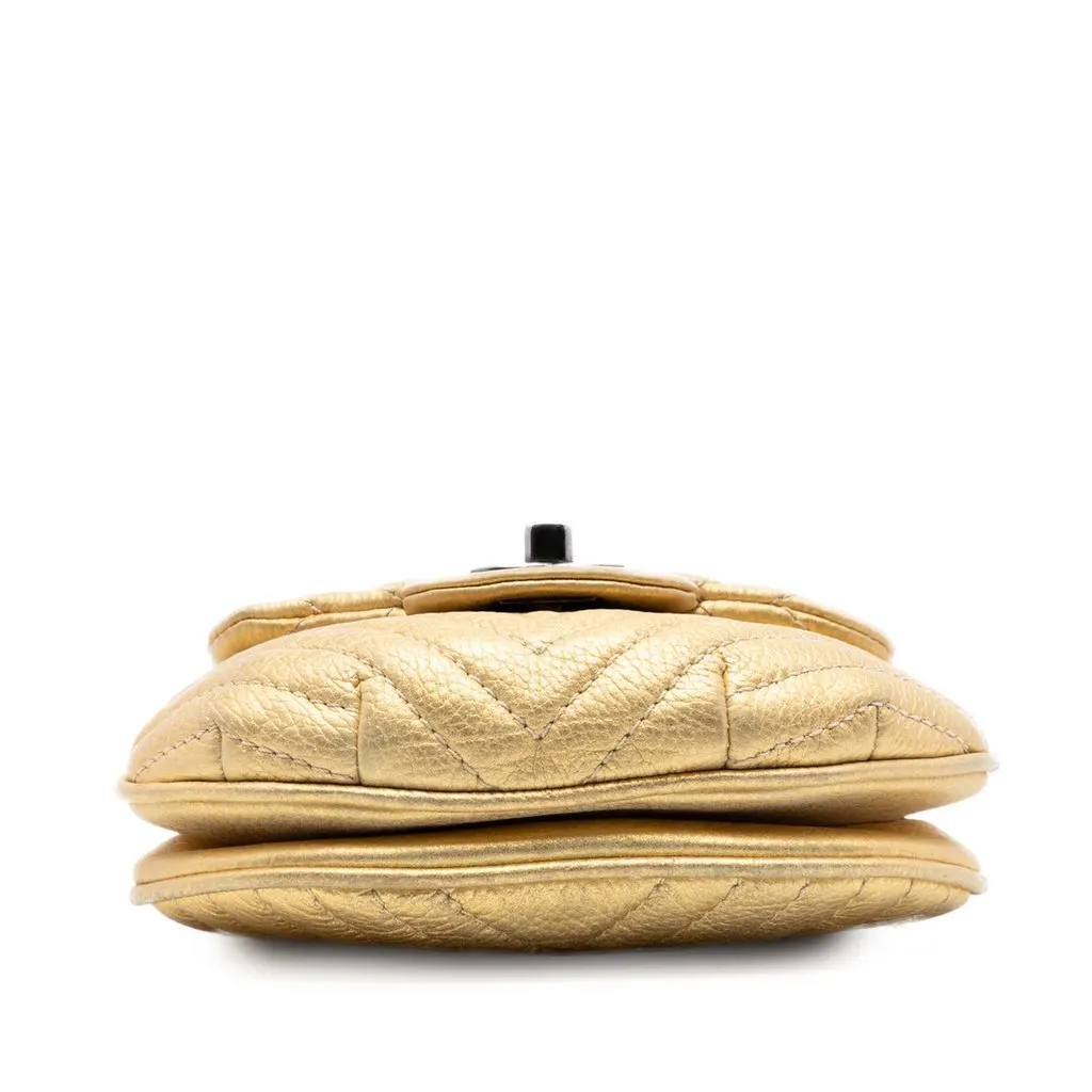 Chanel CC Chevron Metallic Aged Calfskin Bubble Flap Gold Leather Very good - Inside View