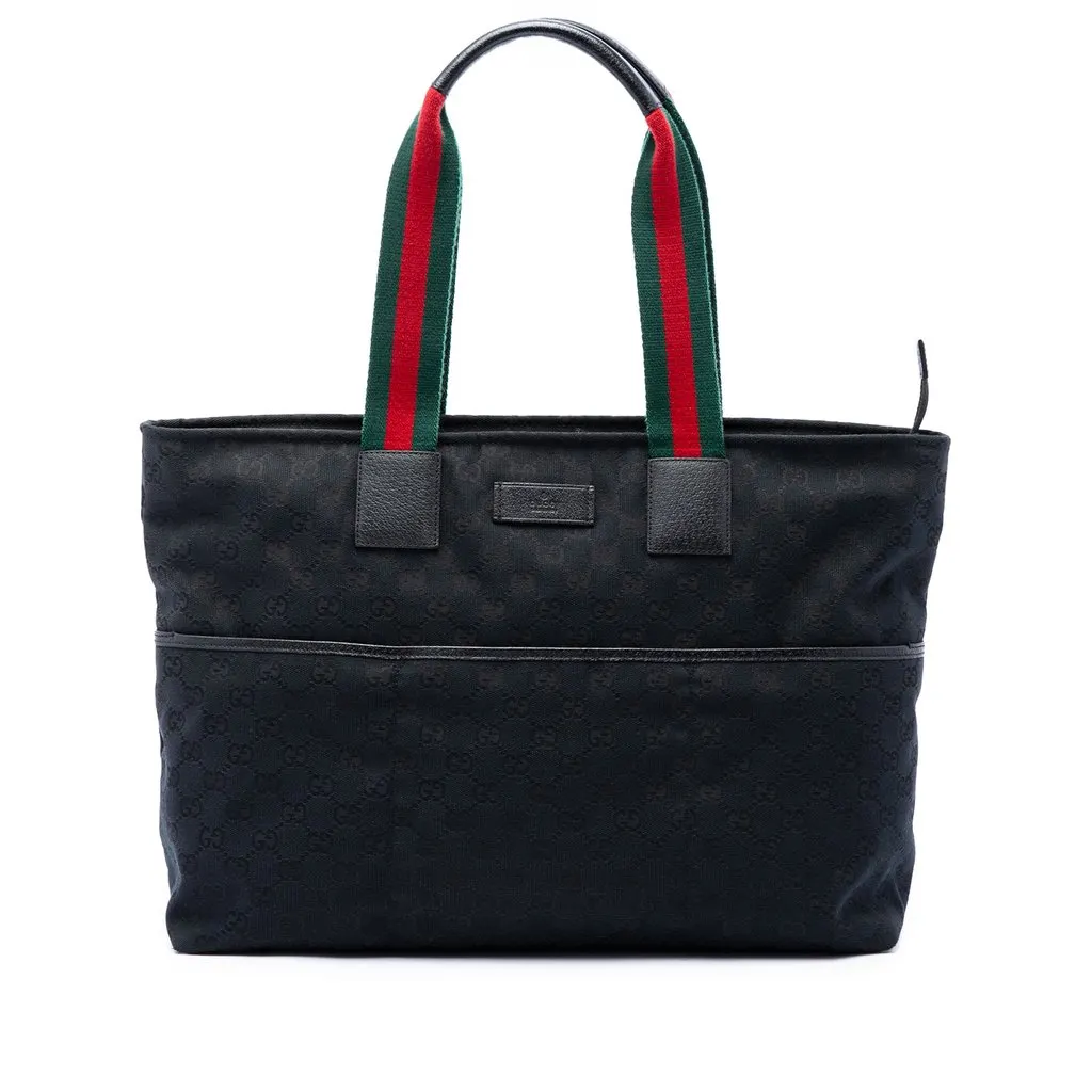 Gucci GG Canvas Web Tote Blue Canvas Very good - Front View