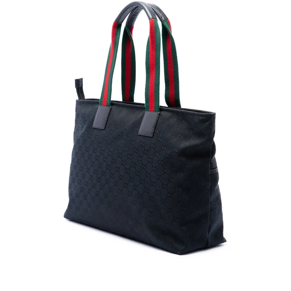 Gucci GG Canvas Web Tote Blue Canvas Very good - Back View