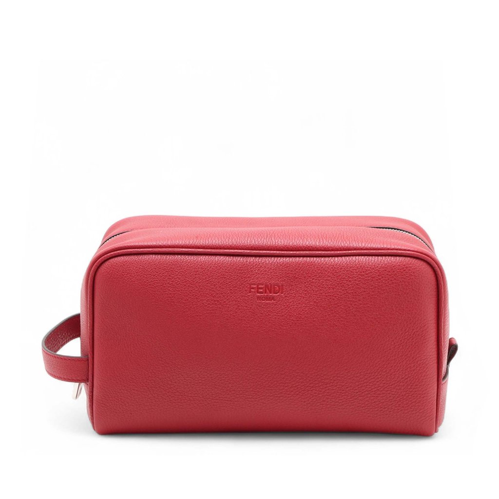 Fendi Leather Logo Travel Kit Pouch Red Medium Leather