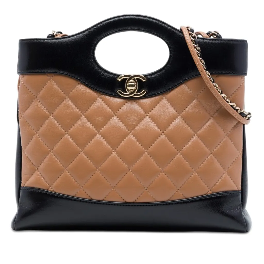 Chanel Mini Bicolor Quilted Lambskin 31 Shopping Bag Brown Leather Very good - Front View