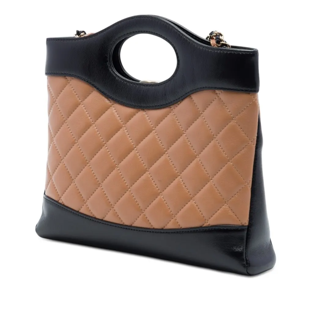 Chanel Mini Bicolor Quilted Lambskin 31 Shopping Bag Brown Leather Very good - Back View