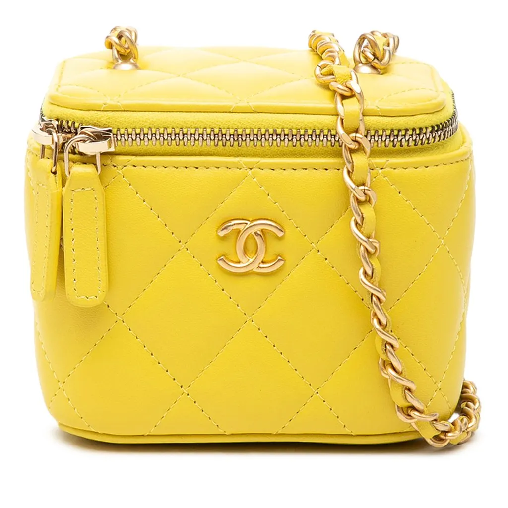 Chanel Mini CC Quilted Lambskin Vanity Case With Chain Yellow Leather Very good - Front View