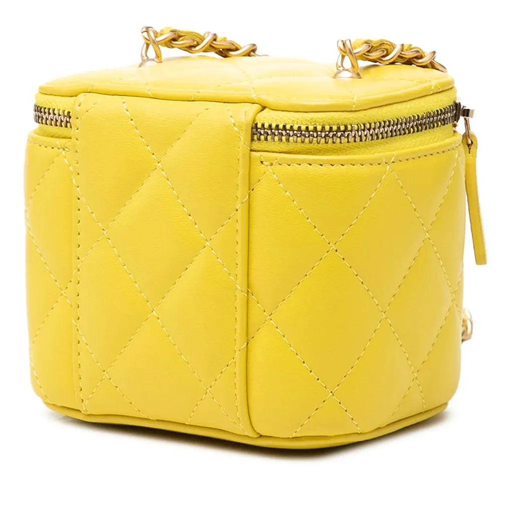 Chanel Mini CC Quilted Lambskin Vanity Case With Chain Yellow Leather Very good - Back View