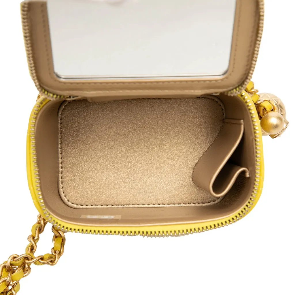 Chanel Mini CC Quilted Lambskin Vanity Case With Chain Yellow Leather Very good - Model View