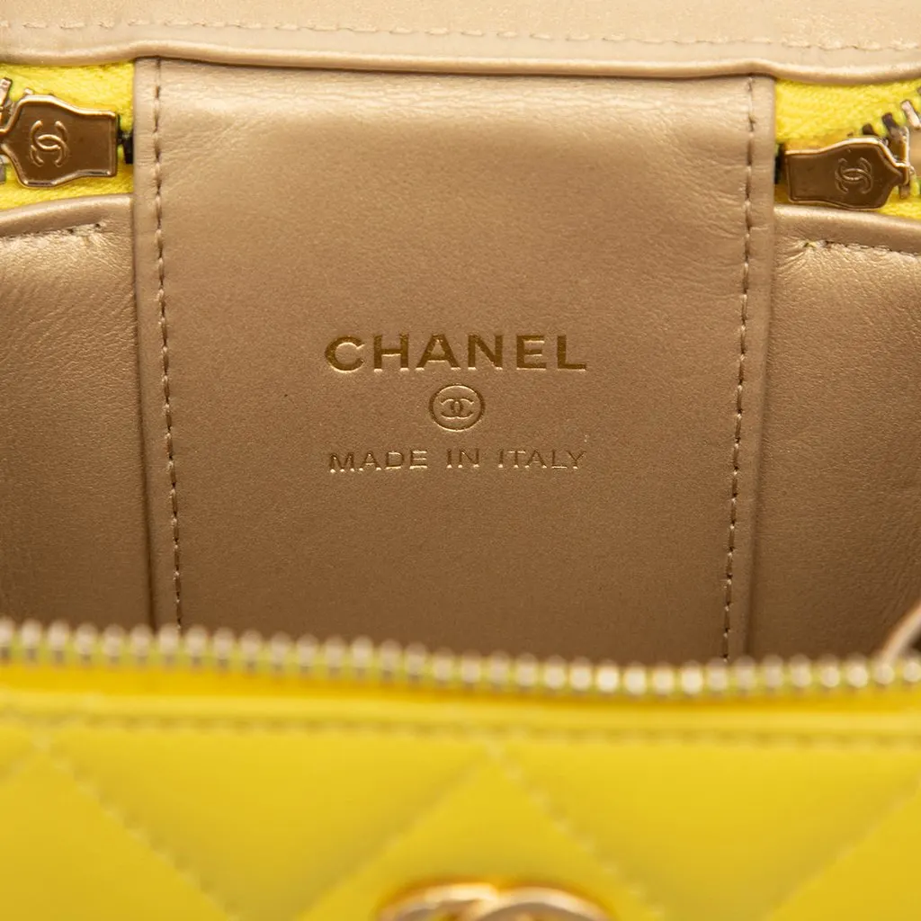 Chanel Mini CC Quilted Lambskin Vanity Case With Chain Yellow Leather Very good - Box View