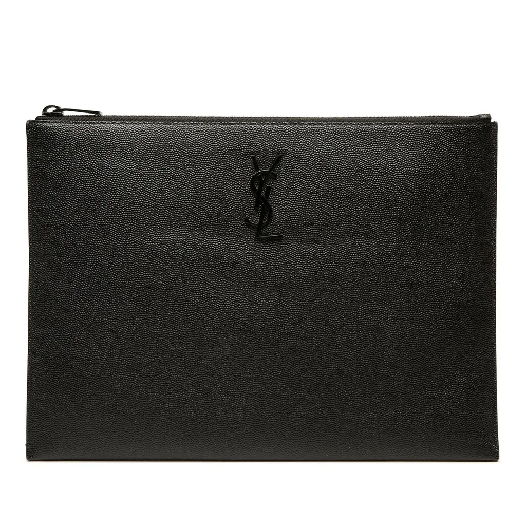 Saint Laurent Grain De Poudre Monogram Monochrome iPad Case Black Leather Very good - Front View