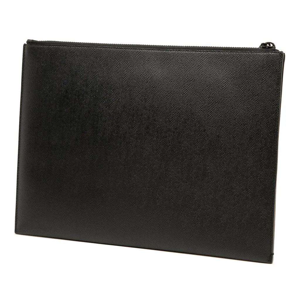 Saint Laurent Grain De Poudre Monogram Monochrome iPad Case Black Leather Very good - Back View