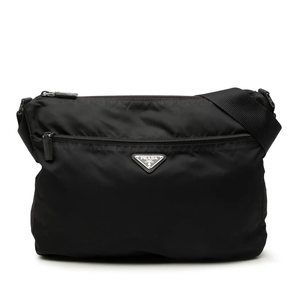 Prada Tessuto Zip Top Crossbody Black Polyamide Very good - Front View